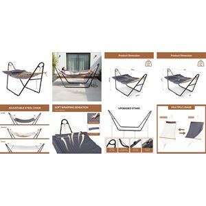 Hamac double avec support, hamac en coton robuste et réglable pour patio, cour, jardin - Product Image 2