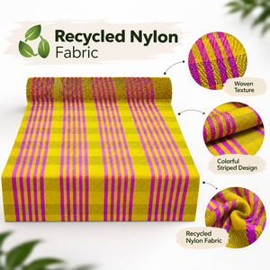 Tissu en nylon recyclé enduit de PVC avec motif rayé vibrant, toile tissée de poids moyen pour sacs pour femmes - Product Image 6
