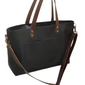 Bolso Tote de Cuero Genuino Vintage Hecho a Mano, Color Sólido, con Cierre, para Mujer y Hombre, Gran Capacidad, Bolso de Hombro para Viaje LTB-0277 - Product Image 1