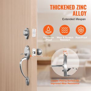 Set Maniglia Interna e Serratura per Porta d'Ingresso in Nichel Satinato, Stile Europeo, Cilindro Singolo con Distanza Fori Regolabile, Serratura a Catenaccio - Product Image 3