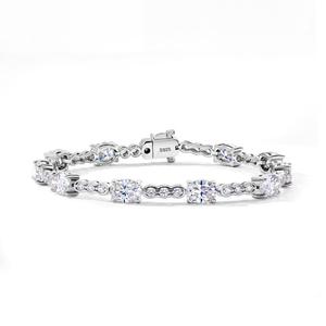 Pulsera de lujo con eslabones tipo tenis de plata S925 sin níquel, con moissanita de corte ovalado y baguette, engaste de garra y moissanita de eternidad completa - Product Image 4
