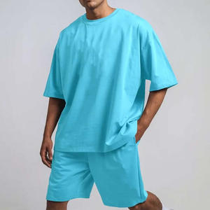 Conjunto Deportivo Informal de Verano para Hombre, 2 Piezas, Mezcla de Algodón y Terry, Ligero, Transpirable, Estampado, Camisa y Pantalones Cortos - Product Image 1