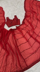 Women's <b>Red</b> <b>Saree</b> With Embellished Blouse Traditional Wedding And Party Wear From Indian Supplier - Product Image 4