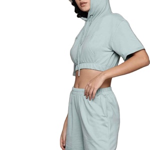 Custom Logo <b>Light</b> Wight Urban Style Hoodie And Casual Short Set Women Comfortable Hooded <b>Lounge</b> Set For Women - Product Image 2