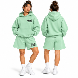 Conjunto de Sudadera con Capucha y Pantalones Cortos para Mujer, Diseño Personalizado de Alta Calidad, Corte Holgado, Informal, de Algodón, 2 Piezas - Product Image 5