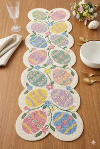 Chemin de table en tissu floral fait main, forme irrégulière, motif œuf de Pâques, jolies napperons et sous-plats - Product Image 2