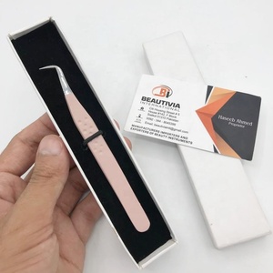 Pince à épiler d'extension de cils professionnelle personnalisée en acier inoxydable à forte adhérence en acier durable pointu marque privée botte nue - Product Image 1