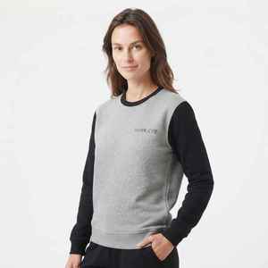 Women's Color <b>Block</b> O-Neck Sweatshirt Regular Fit Cotton Blend Knitted Casual Autumn Wear Black Gray Long Sleeve - Product Image 1