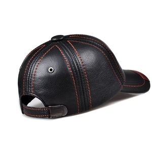 Classic Quality Stylish Sporty Fashion Wear Good Supplier New Arrival Easy Wear Trendy Premium <b>Black</b> Genuine Leather Caps - Product Image 3