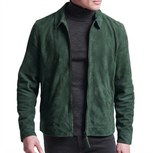 <b>Mens</b> Brown Suede <b>Jacket</b> Full Zip <b>Casual</b> Outerwear Long Sleeve Shirt Collar <b>Jacket</b> with Side Pockets - Product Image 1
