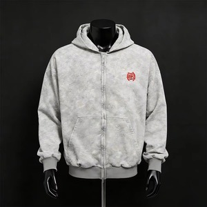Custom Oversize French Terry Jacket Sun Fade Boxy Crop Drop Shoulder <b>Light</b> Wash Double Zipper Embroidery Clean Fit Zip <b>up</b> Hoodie - Product Image 1