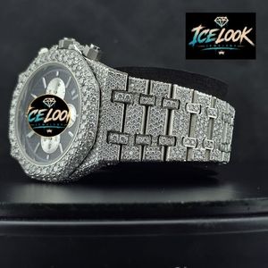 Reloj Mecánico Cronógrafo Ice Look con Bisel de Diamantes, Esfera Negra, Brazalete de Acero Inoxidable, Reloj de Pulsera de Lujo - Product Image 2