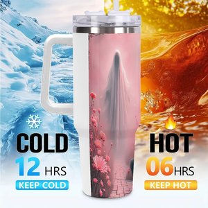 Gobelet isotherme personnalisé en acier inoxydable de 40 oz avec motif chat et fleurs pour les amoureux des animaux – Tasse de voyage - Product Image 6