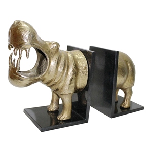 New design Brass Hippo Bookend Set 2 Piece Black Metal <b>Decorative</b> Animal <b>Book</b> Holder Modern Desk Organizer Home Office Shelf New - Product Image 4
