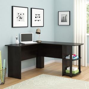 Scrivania a L Angolare Marrone Scuro con Librerie Mobili Convertibili per Hotel e Camere da Letto - Product Image 2