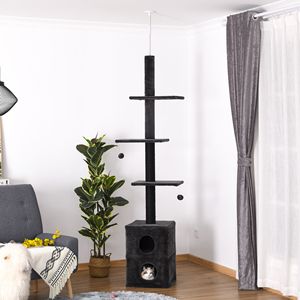Albero per Gatti Regolabile da 220-245 cm Grigio, da Pavimento a Soffitto, con Tiragraffi in Juta e Pallina Pendente per Gatti e Tiragraffi - Product Image 2
