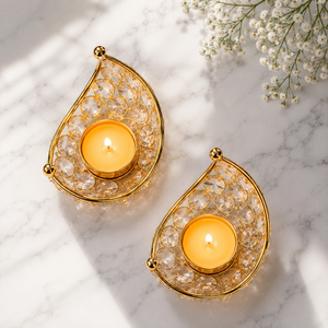 Ensemble de 2 porte-bougies en cristal doré de luxe pour la décoration de la maison - Centre de table élégant pour offrir en cadeau et décorer la maison - Product Image 4
