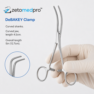 เครื่องมือผ่าตัดหลอดเลือดหัวใจและหลอดเลือดดำ DeBAKEY Clamp Curved Shanks Curved Jaw ขนาด 4.5 ซม. รวมความยาว 5 นิ้ว (12.7 ซม.) ยี่ห้อ ZETOMEDPRO - Product Image 4