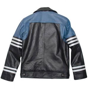 Chaqueta de Motociclista de Cuero Personalizada para Hombre, con Bloques de Color, Mangas con Rayas, Cremallera Lateral, Transpirable - Product Image 4