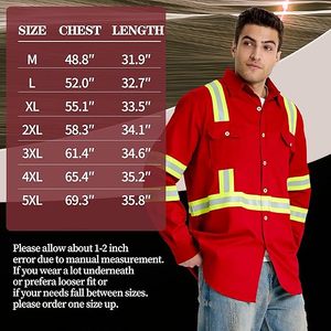 Men's Red <b>Flame</b> Resistant Hi Visibility Work <b>Shirt</b> with Reflective Stripes Long Sleeve 100% Cotton Safety Uniform Workwear - Product Image 6