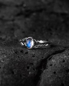 Anillo de Compromiso con Piedra Lunar, Plata de Ley Tiu, Certificado IGI, Alta Calidad, Sin Níquel, Estilo Art Deco, Hoja con Gema, Inspirado en la Naturaleza - Product Image 1