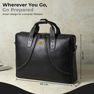 WRIZA High Quality <b>Men's</b> Office Genuine Leather <b>Messenger</b> <b>Bag</b> Large Adjustable Strap Durable RFID Feature Premium Black Fashion - Product Image 2