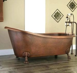 อ่างอาบน้ำทองแดงสำหรับวิลล่าหรู ราคาประหยัด แบบตั้งพื้น ทรงเม็กซิกัน ขาตั้งแบบก้ามปู ทำด้วยมือ - Product Image 1