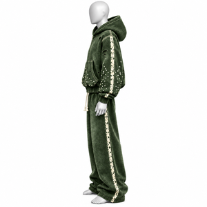 Ensemble de survêtement streetwear surdimensionné avec broderie de logo personnalisé et impression de strass, 100% coton, écologique et respirant - Product Image 6