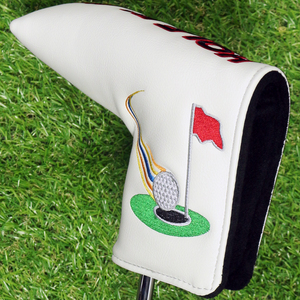 Funda para la cabeza del putter de golf, de cuero PU blanco, con diseño de 3D bordado de un hoy de ensayo, estilo blade, duradera - Product Image 5