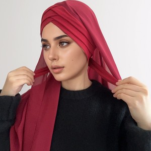 Hijabs Turban en Chiffon Respirant et Doux pour l'Été avec Bonnet Couleur Unie à Nouer Pratique Foulard Ethnique pour Femmes Musulmanes - Product Image 3