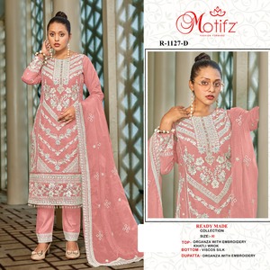 Diseñador Khalti Work bordado Organza Shalwar Kameez con fondo de seda Juego de 4 piezas para adultos en tallas XL y XXL - Product Image 2
