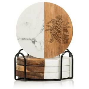 Marble Top Wood <b>Coaster</b> <b>Set</b> Modern Beverage Holders For Restaurant Hotel Cafe Dining And Home Entertaining Accessories - Product Image 4