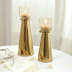 Gold Noir Glow Candlestick Holder Set With Glass <b>Cup</b> Heat Resistant Home Decoration 31cm And 25.5cm - Product Image 2