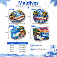 Aimant de réfrigérateur 3D en polyrésine peint UV, souvenirs de plage des Maldives tropicales, pour les boutiques de cadeaux des stations balnéaires, vente en gros