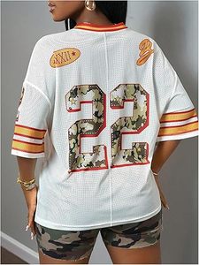 Camisetas Casuales de Fútbol Americano para Mujer, Estampadas, de Color Contrastante, Manga Corta, Holgadas, Estilo Urbano, Jersey Deportivo para Mujer - Product Image 3