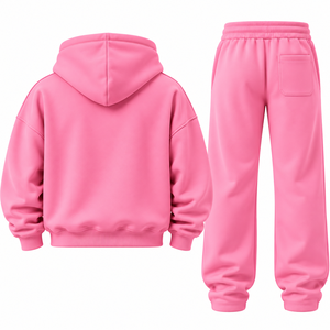 Ensemble jogging et sweat à capuche rose pour homme, 100 % coton, écologique, avec logo brodé sur le devant, style streetwear - Product Image 4
