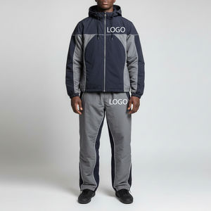 Fabricant de logos personnalisés, streetwear d'hiver, veste coupe-vent imprimée unie à capuche, veste en coton, ensemble de jogging à blocs de couleur et patchwork - Product Image 4