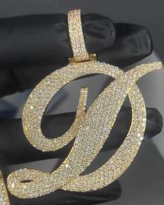 Pendentif Lettre Personnalisé en Moissanite Givrée, Breloque en Argent Sterling 925 Plaqué Rhodium, Collier Initial Cursif, Bijoux Hip Hop pour Fête - Product Image 2
