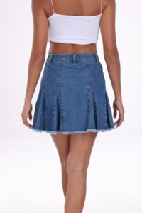 Jupe plissée élégante 100 % coton pour femme, robe décontractée, mini-jupe en jean pour femme, vente directe d'usine - Product Image 2