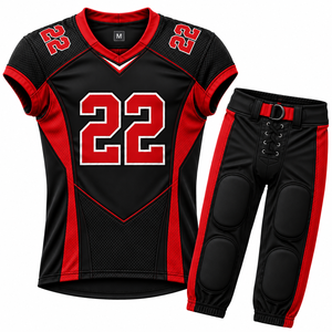 Ensemble d'uniformes de football américain, col en V, manches courtes, tissu respirant, pantalon ajusté, jersey sublimé en polyester pour adultes - Product Image 3