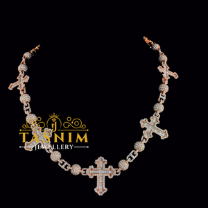 สร้อยคอทองคำขาว TASNIM ประดับเพชรโมอิสซาไนต์ทรงกลมแบบคิวบัน ขนาด 12 มม. ตัวเรือนแบบหนามเตย ดีไซน์หรูหราสำหรับผู้หญิง เหมาะสำหรับงานแต่งงาน - Product Image 1