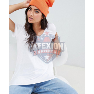 T-shirt décontracté blanc en coton pour femme, coupe ample, col rond, manches courtes, en jersey respirant, longueur standard, couleur unie - Product Image 3
