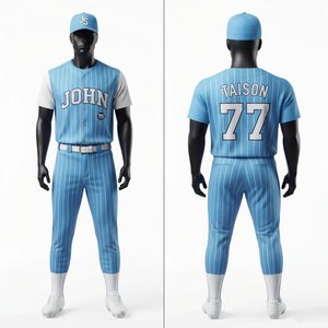 Uniforme de baseball pour hommes, qualité supérieure, 160 GSM, respirant, séchage rapide, col rond, coupe ample, polyester, bleu ciel, blanc, pantalon de jersey, équipe personnalisée - Product Image 1