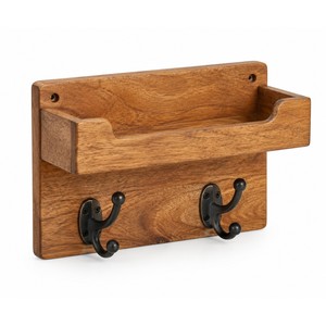 Support mural pour laisse de chien en bois de manguier - Vente en gros d'objets de rangement artisanaux pour la maison - Product Image 1