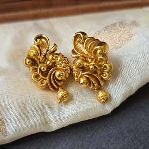 24K Gold Plated Stainless Steel Peacock Stud Earrings - Product Image 1