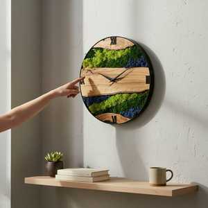 Natural Moss Wooden Wall <b>Clock</b> Handmade 3D Mechanical Rustic Forest Inspired Timepiece Botanical Home Decor Modern Artisan - Product Image 4