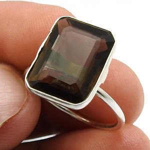 Elegant Handmade 925 Sterling <b>Silver</b> <b>Ring</b> With <b>Emerald</b> Cut Natural Smokey Quartz Gemstone Unique Handcrafted Bohemian <b>Rings</b> - Product Image 2