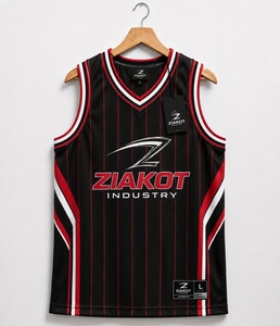 Wholesale Direct Ziakot Industry Custom Black <b>Red</b>-White Round Neck Rib-Knit Basketball Jersey - Product Image 3