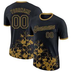 เสื้อเบสบอลแบบกำหนดเองสำหรับผู้ชาย สีดำทอง พิมพ์ลายชื่อทีมและหมายเลข ระบายอากาศได้ดี ผลิตจากโพลีเอสเตอร์ แขนสั้น คอกลม ชุดกีฬา - Product Image 1