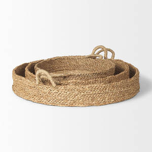 Lot de 3 plateaux de service élégants en fibres naturelles tissés à la main pour un tour parfait - Product Image 2